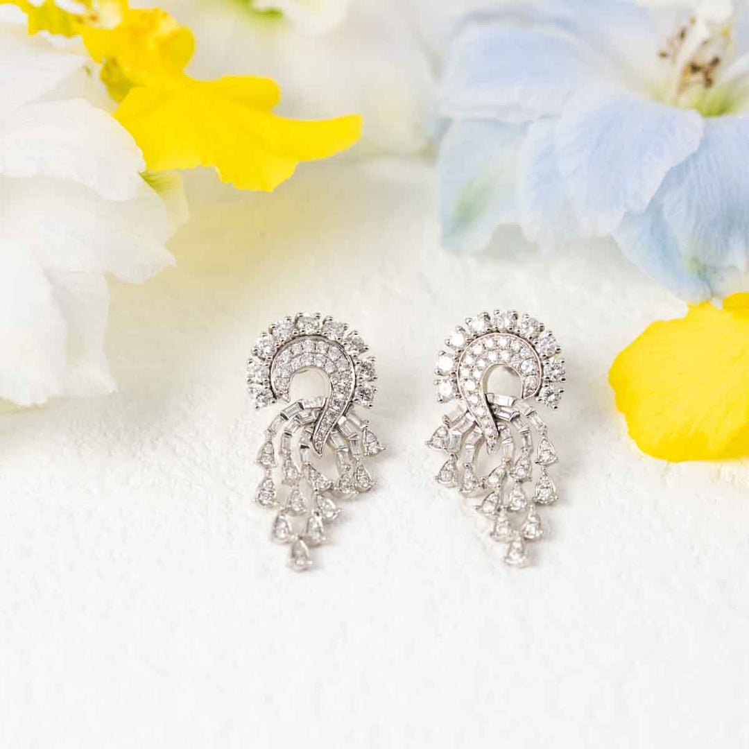 Natural White Diamond Pear Tassels Earrings D1.00ct,18K