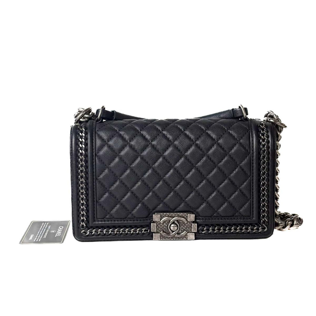 Chanel Leboy  Medium Bag With Top Handle Black Calfskin