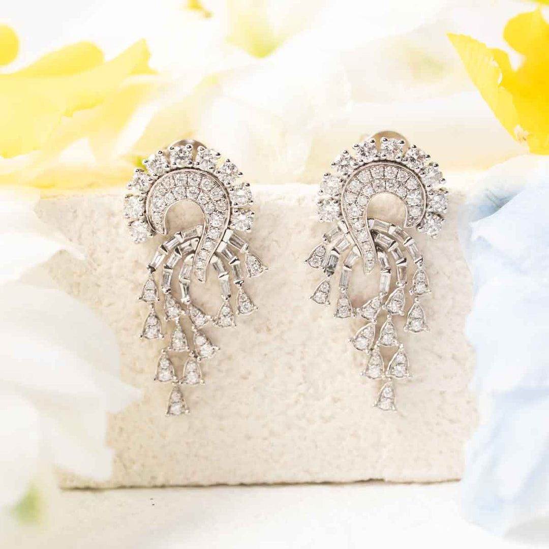 Natural White Diamond Pear Tassels Earrings D1.00ct,18K