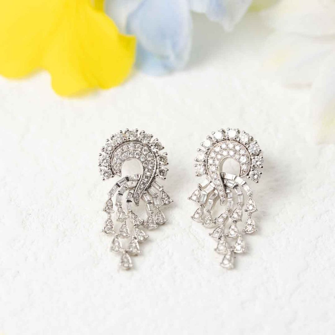 Natural White Diamond Pear Tassels Earrings D1.00ct,18K
