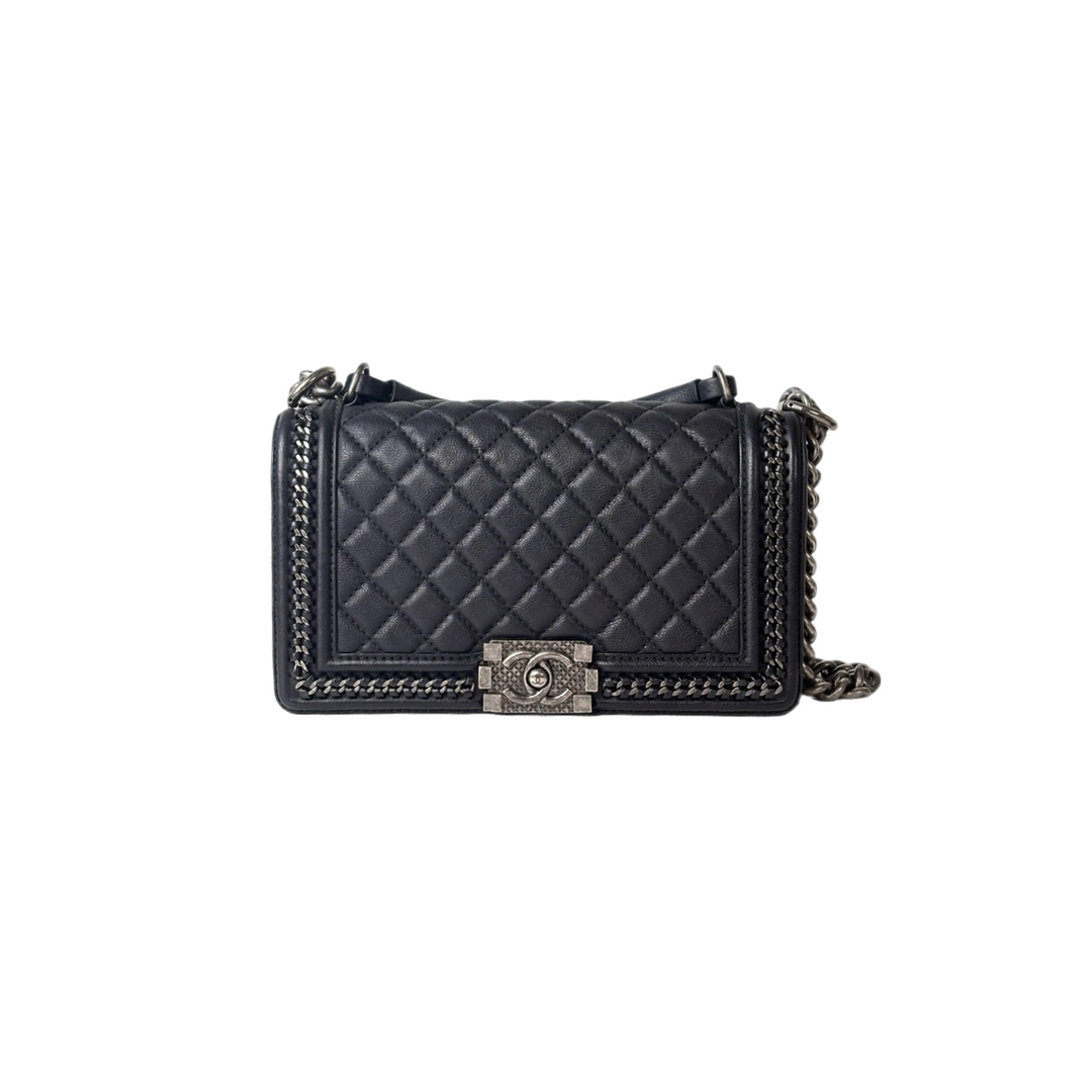 Chanel Leboy  Medium Bag With Top Handle Black Calfskin