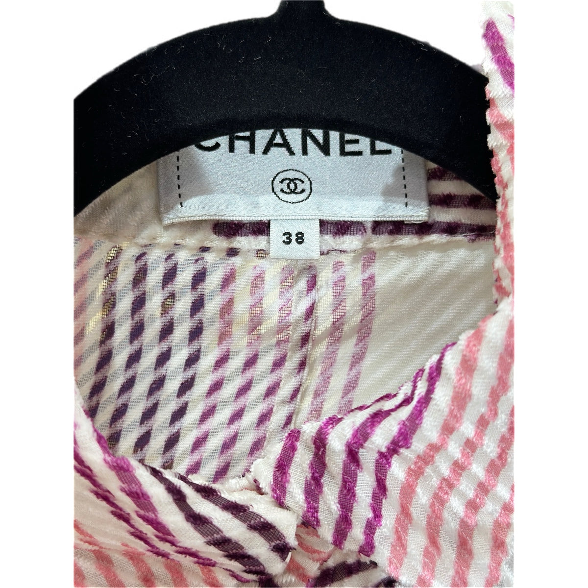 Chanel Blouse Top Viscose/Silk With Purple Pink Straps 38#