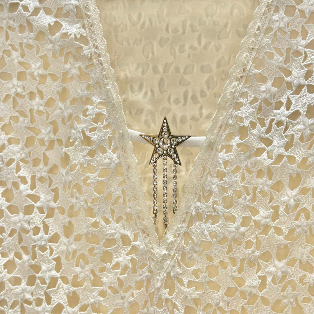 Miumiu Long Sleeve Dress Macrame Stellin White/Cream #38