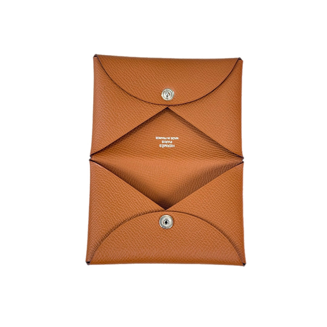 Hermes Calvi Card Holder Gold Epsom