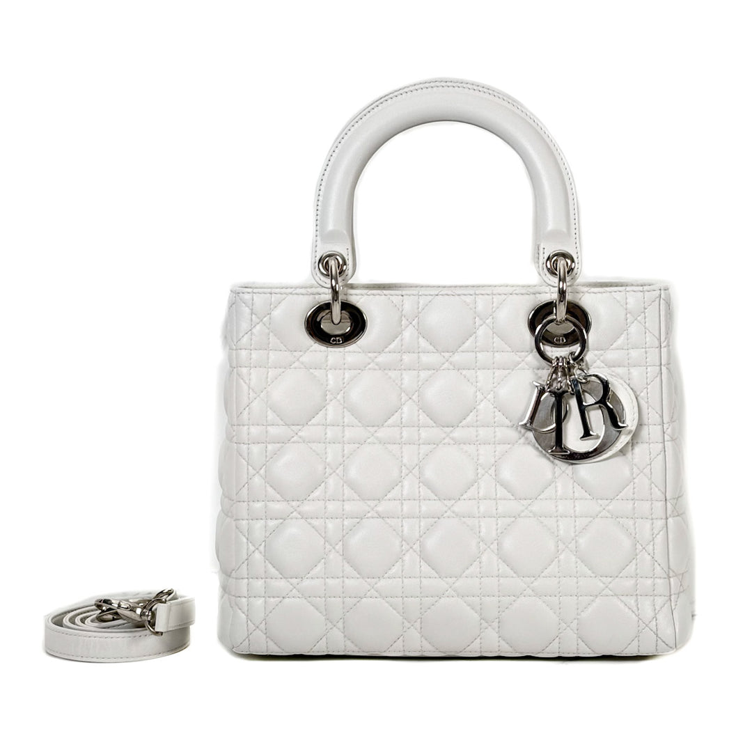 Dior Lady Dior Medium Bag White Lambskin