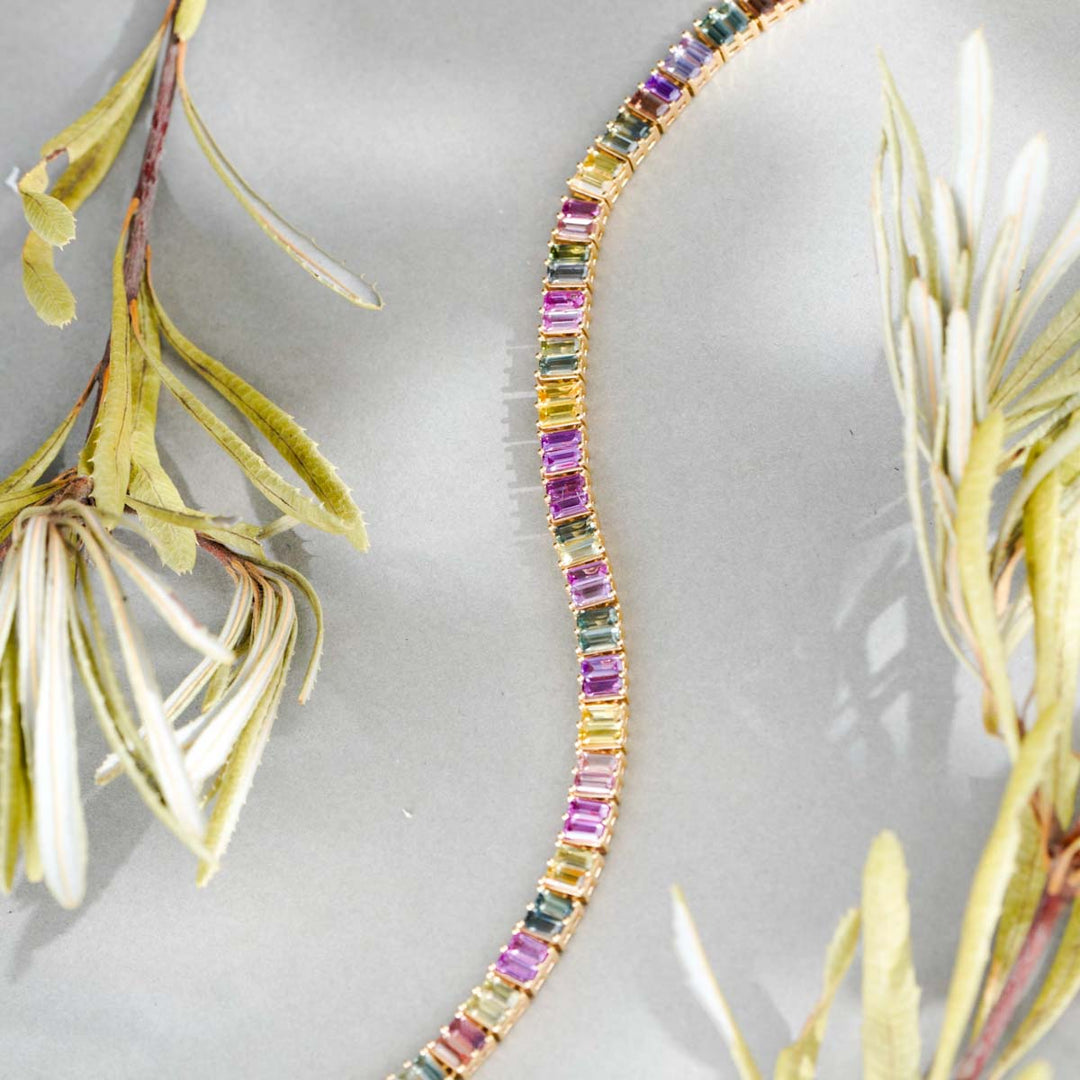 Unheated Natural Multi-colored Sapphire Stone Necklace 18.67ct, 18K Gold