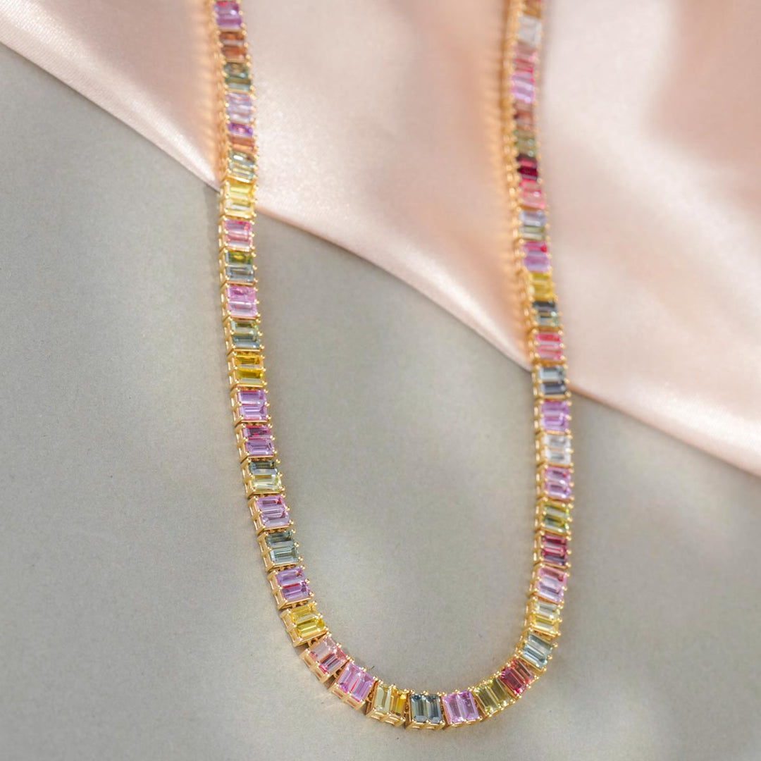Unheated Natural Multi-colored Sapphire Stone Necklace 18.67ct, 18K Gold