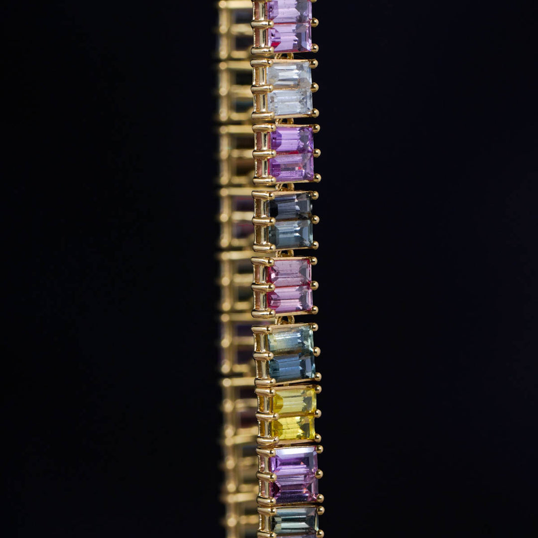 Unheated Natural Multi-colored Sapphire Stone Necklace 18.67ct, 18K Gold