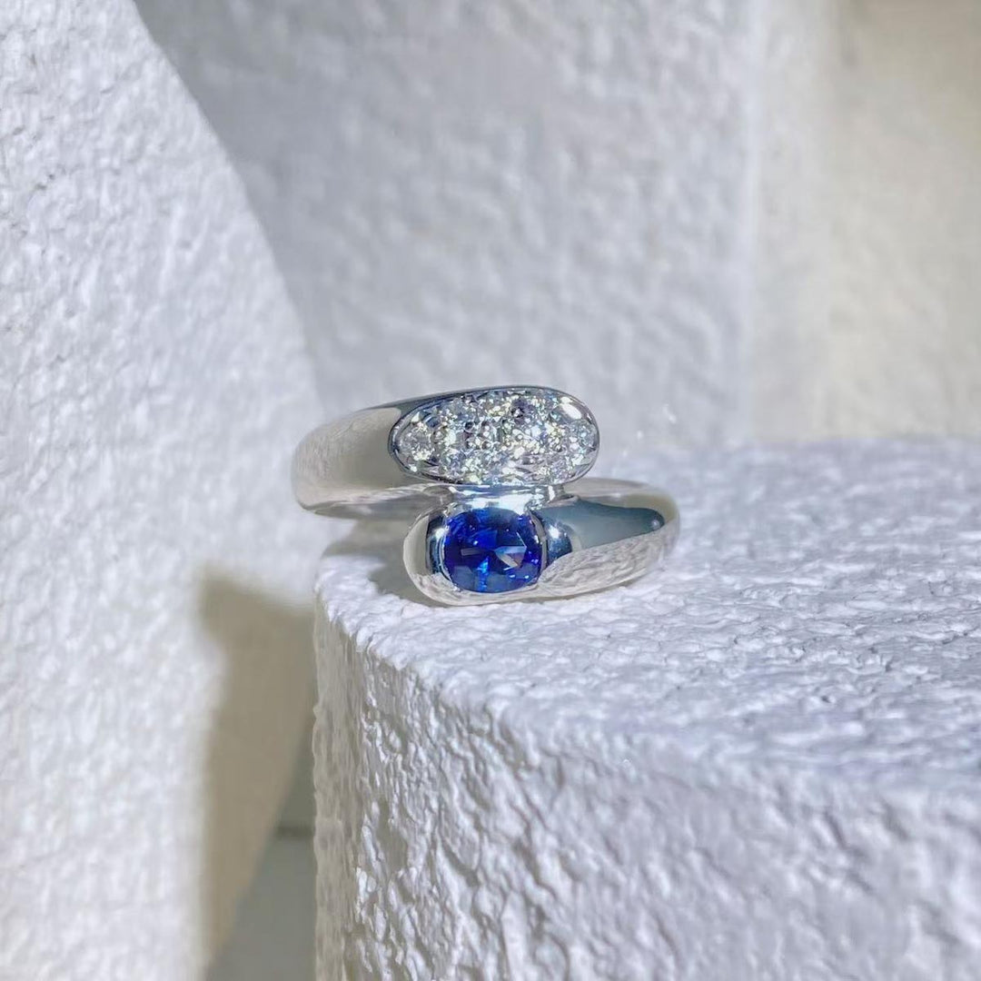 Natural Sri Lanka Blue Sapphire Stone Ring 0.37ct, Diamond 0.18ct. Platinum Pt900