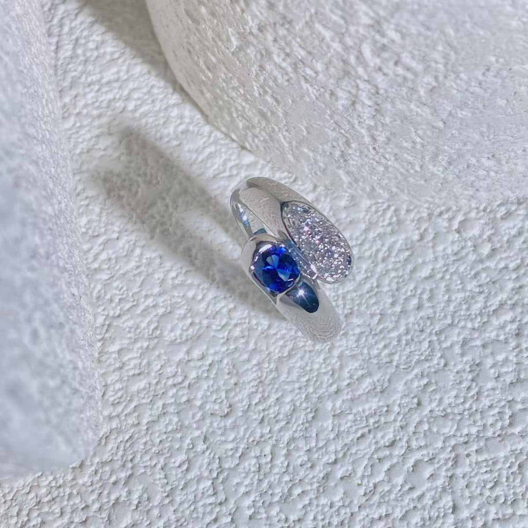 Natural Sri Lanka Blue Sapphire Stone Ring 0.37ct, Diamond 0.18ct. Platinum Pt900