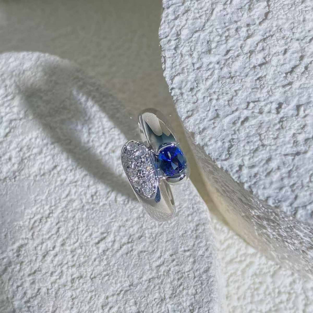 Natural Sri Lanka Blue Sapphire Stone Ring 0.37ct, Diamond 0.18ct. Platinum Pt900