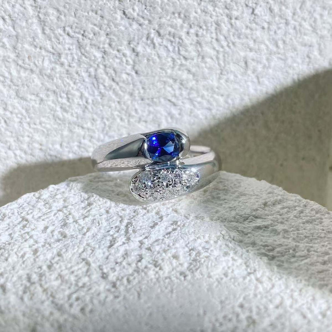 Natural Sri Lanka Blue Sapphire Stone Ring 0.37ct, Diamond 0.18ct. Platinum Pt900