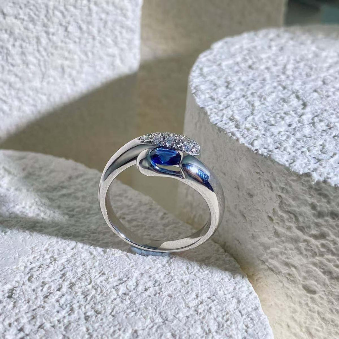Natural Sri Lanka Blue Sapphire Stone Ring 0.37ct, Diamond 0.18ct. Platinum Pt900