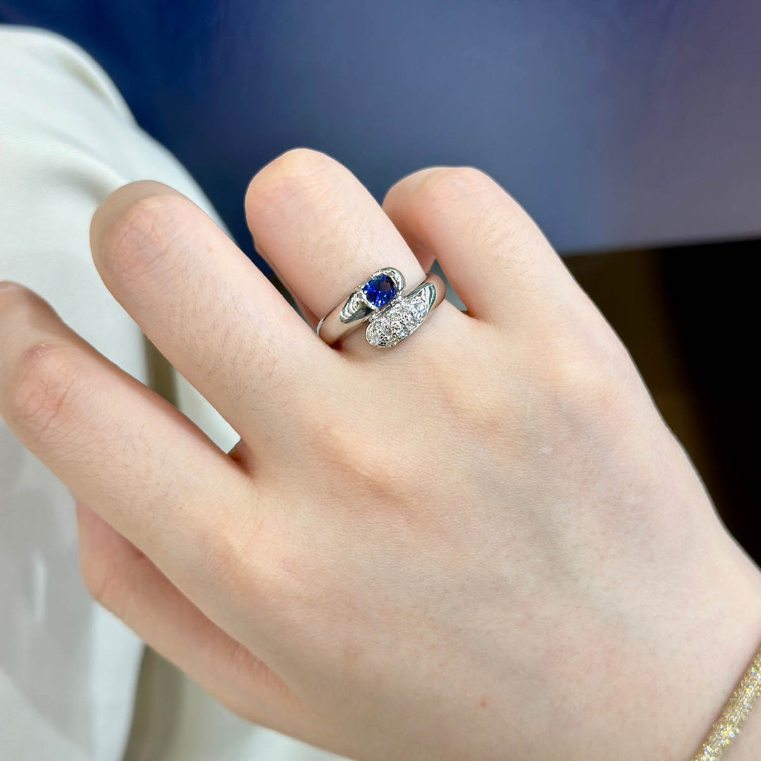 Natural Sri Lanka Blue Sapphire Stone Ring 0.37ct, Diamond 0.18ct. Platinum Pt900