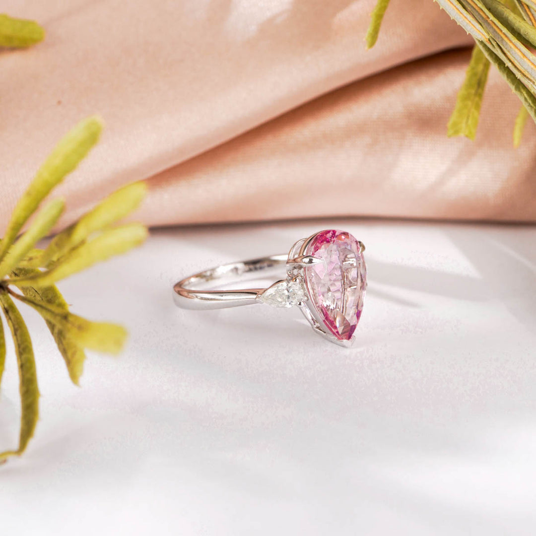 Natural Cherry Blossom Color Morganite Stone Ring 3.08ct, Diamond 0.98ct 18K Gold GUILD