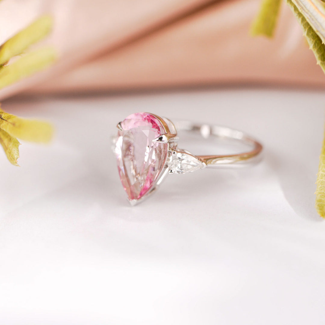 Natural Cherry Blossom Color Morganite Stone Ring 3.08ct, Diamond 0.98ct 18K Gold GUILD