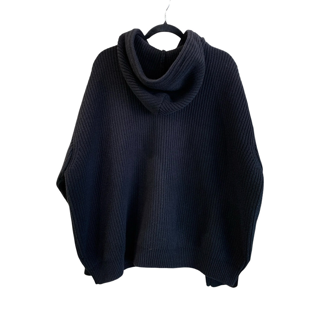 Celine Black Hooded Cardigan in Ribbed Wool #M