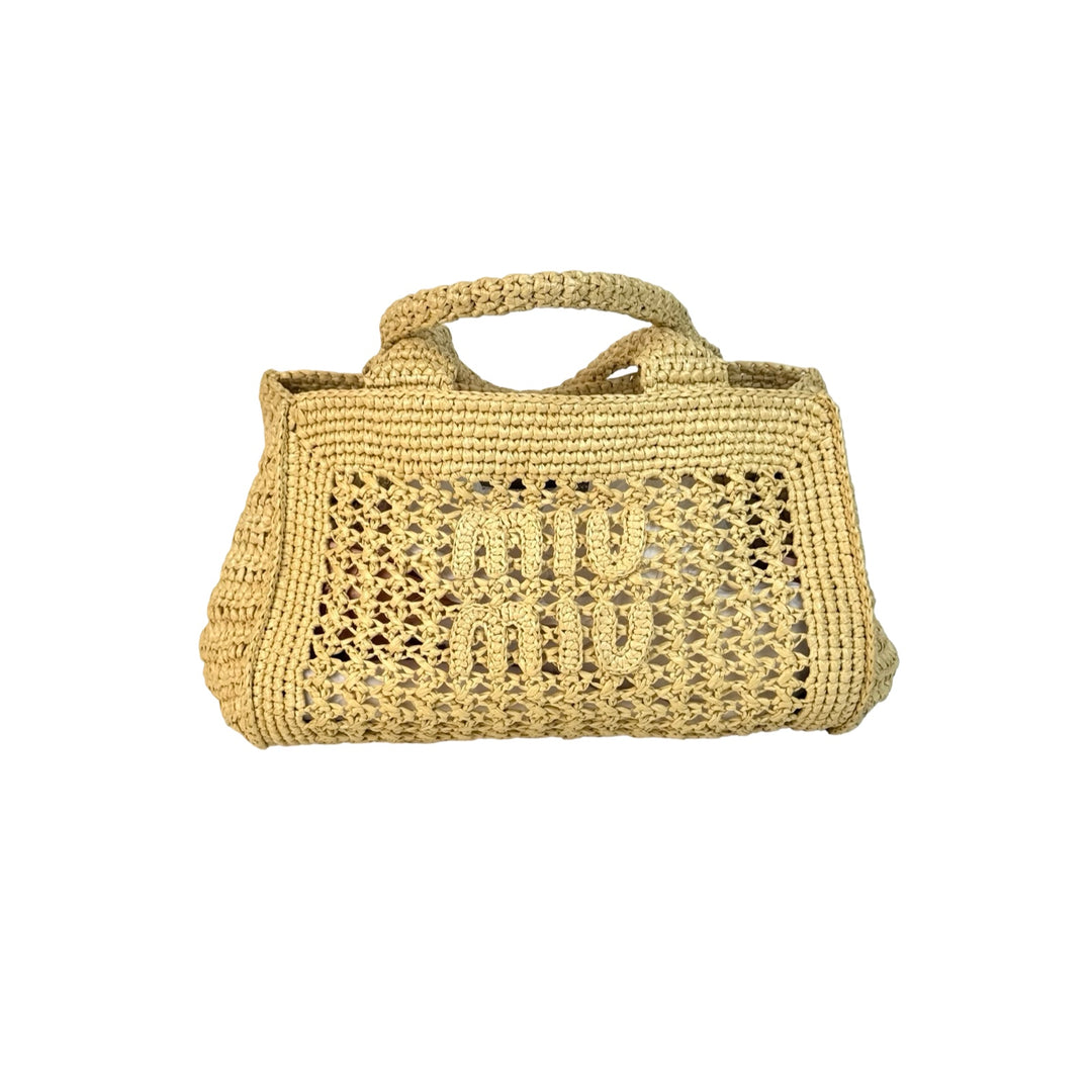 Miumiu Neutral Raffia Crochet Tote Bag