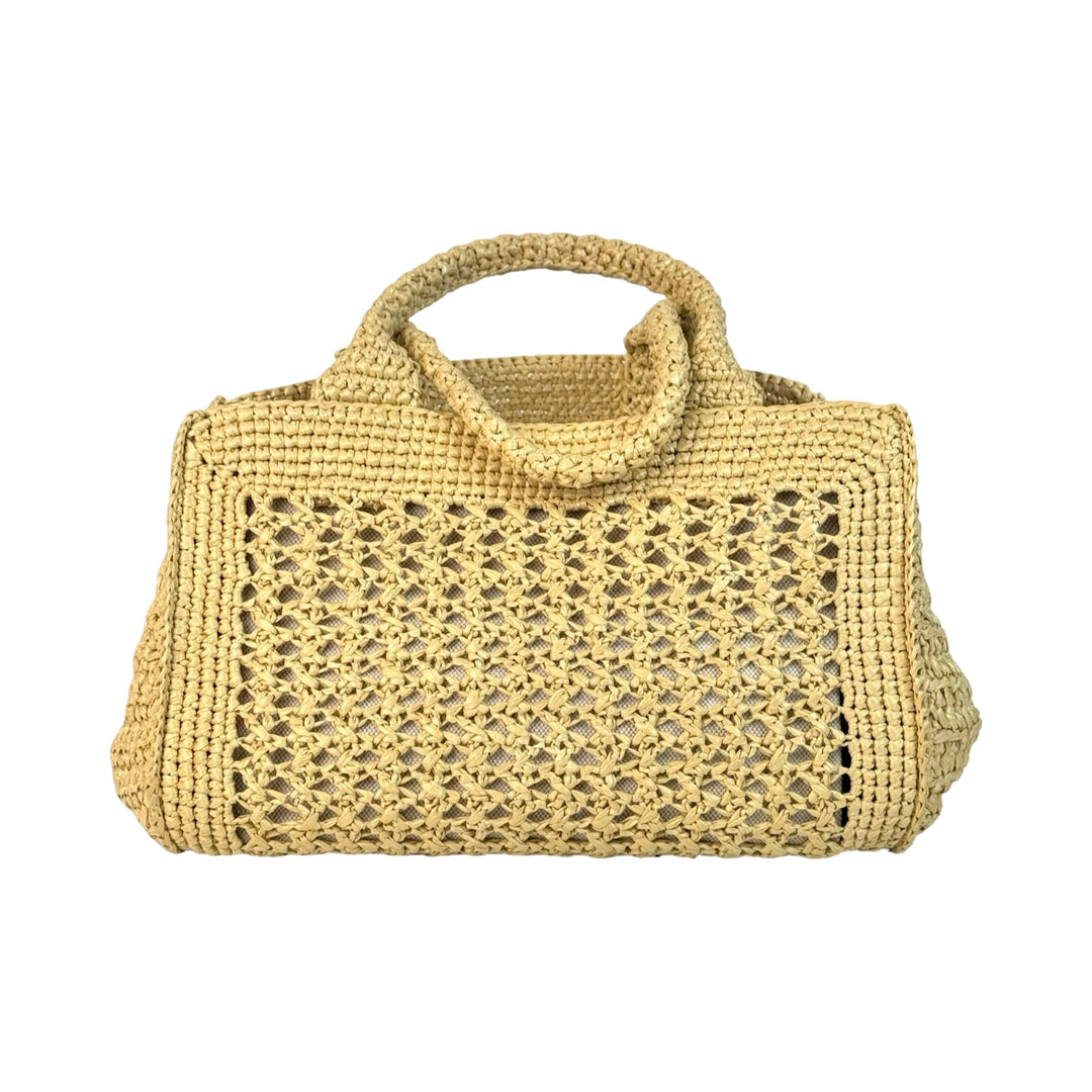 Miumiu Neutral Raffia Crochet Tote Bag