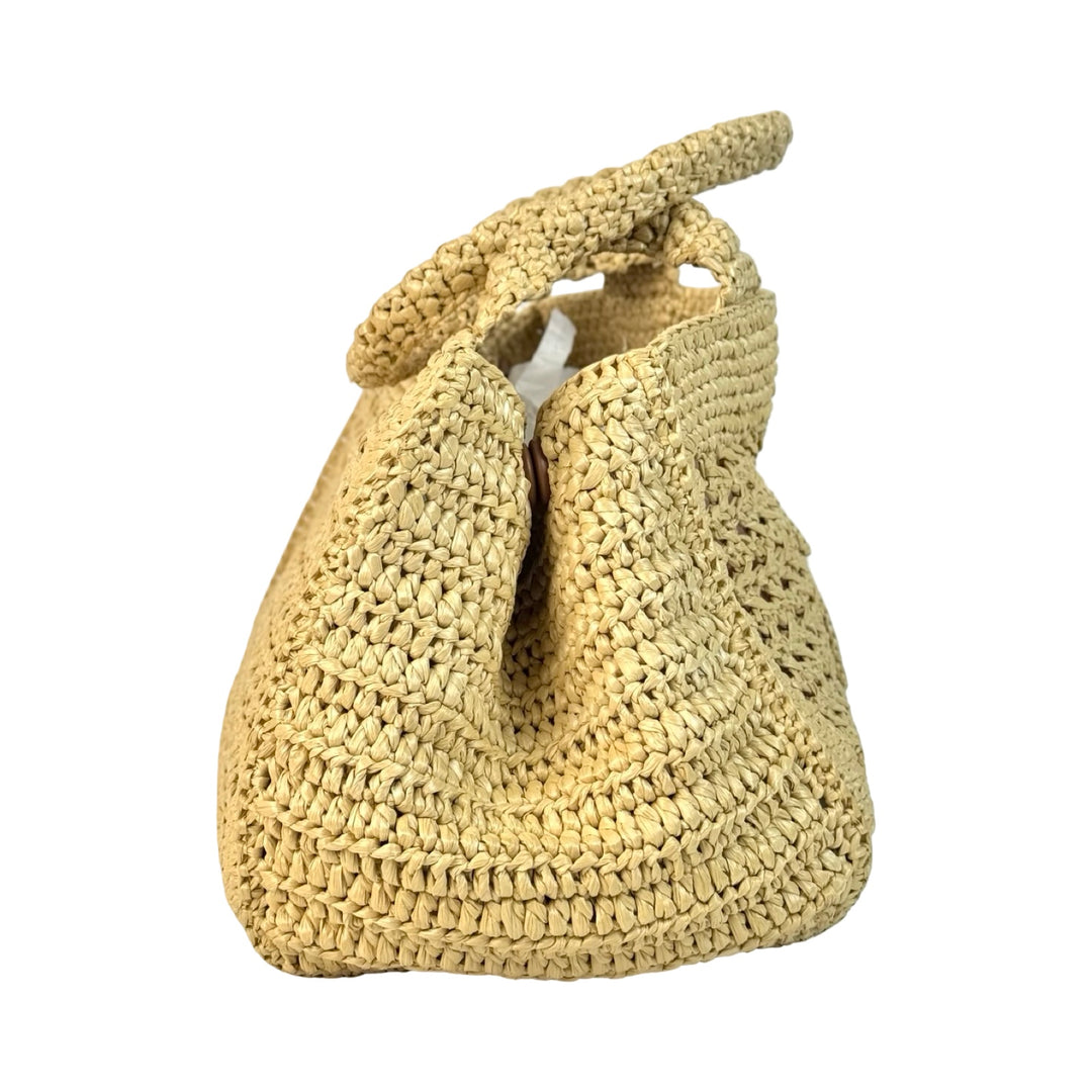 Miumiu Neutral Raffia Crochet Tote Bag