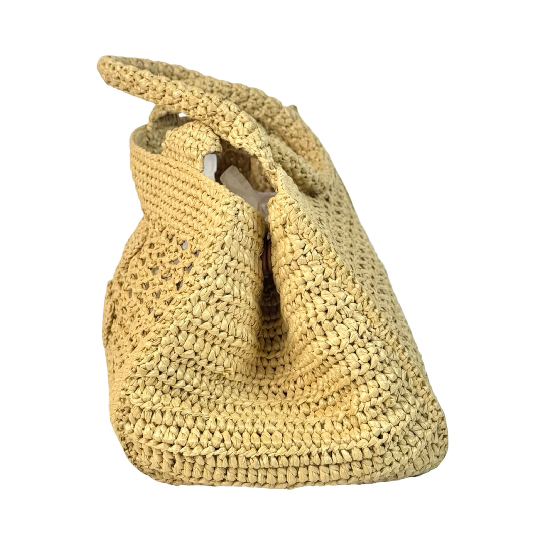 Miumiu Neutral Raffia Crochet Tote Bag