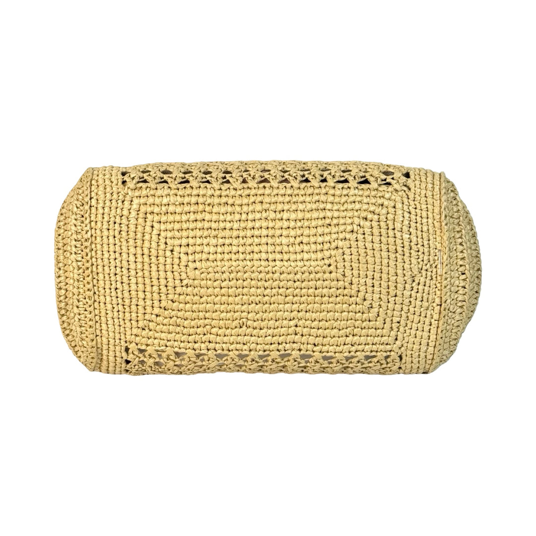 Miumiu Neutral Raffia Crochet Tote Bag