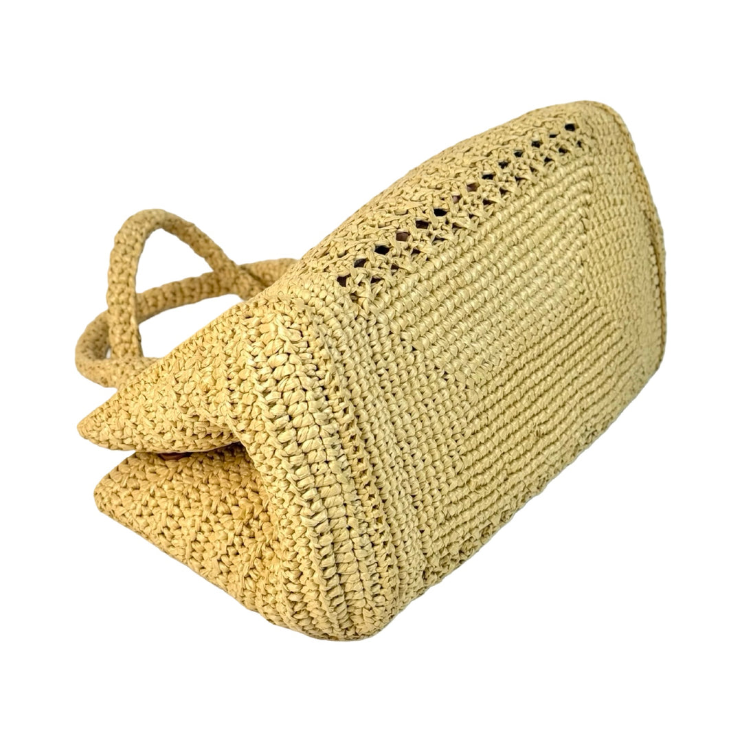Miumiu Neutral Raffia Crochet Tote Bag