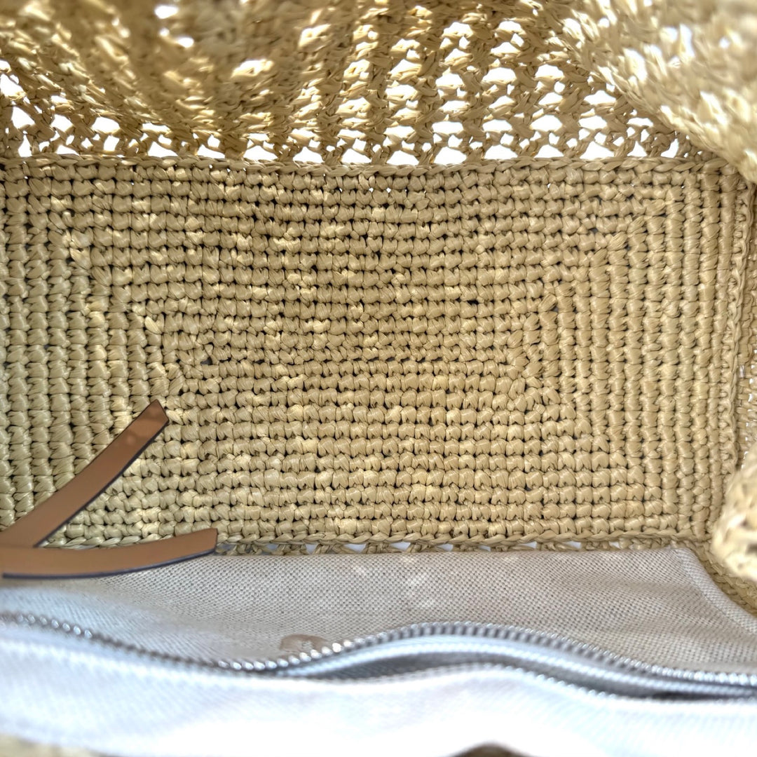 Miumiu Neutral Raffia Crochet Tote Bag
