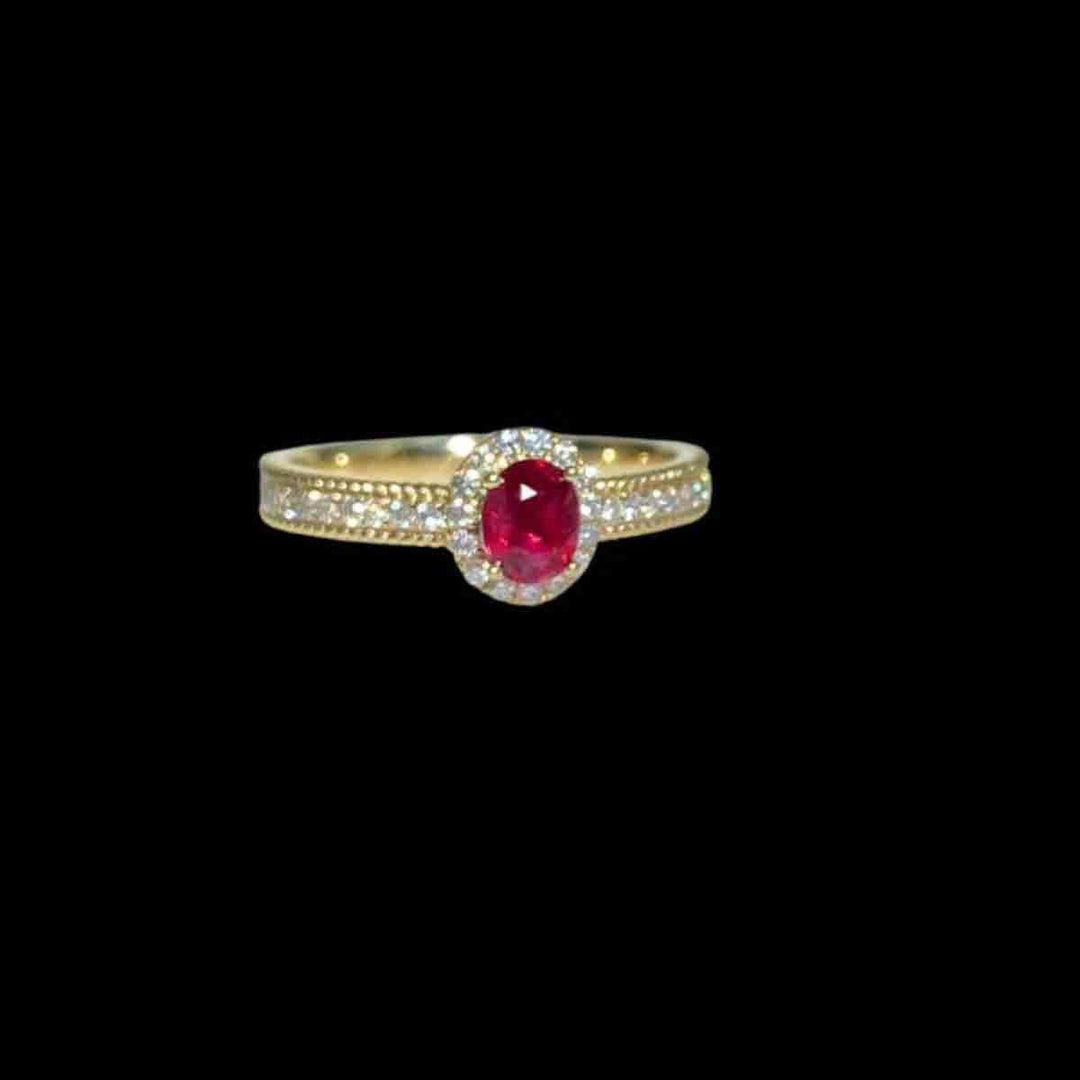 Ruby Ring D0.36ct d0.22ct 18K Yellow Gold, Mozambique Pigeon Blood