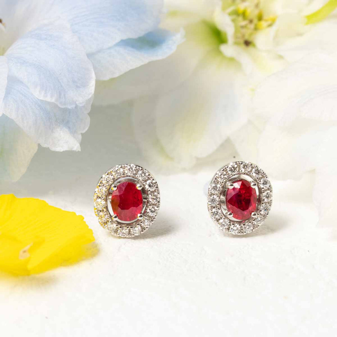 Natural Ruby Diamond Earrings D0.77ct,d0.236ct, 18K