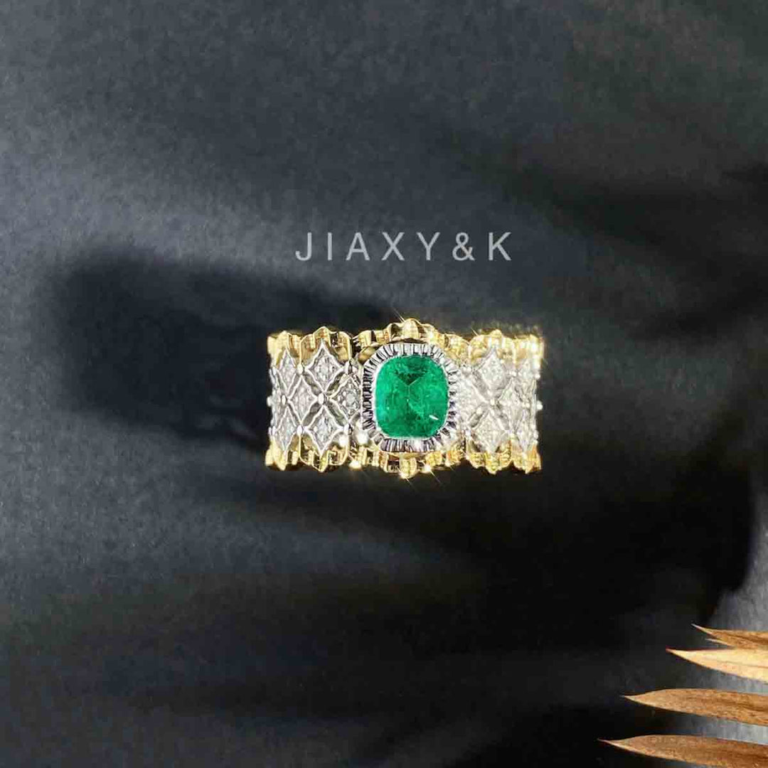Columbia Emerald Diamond Ring D0.82ct d0.25ct. 18K White/Yellow Gold