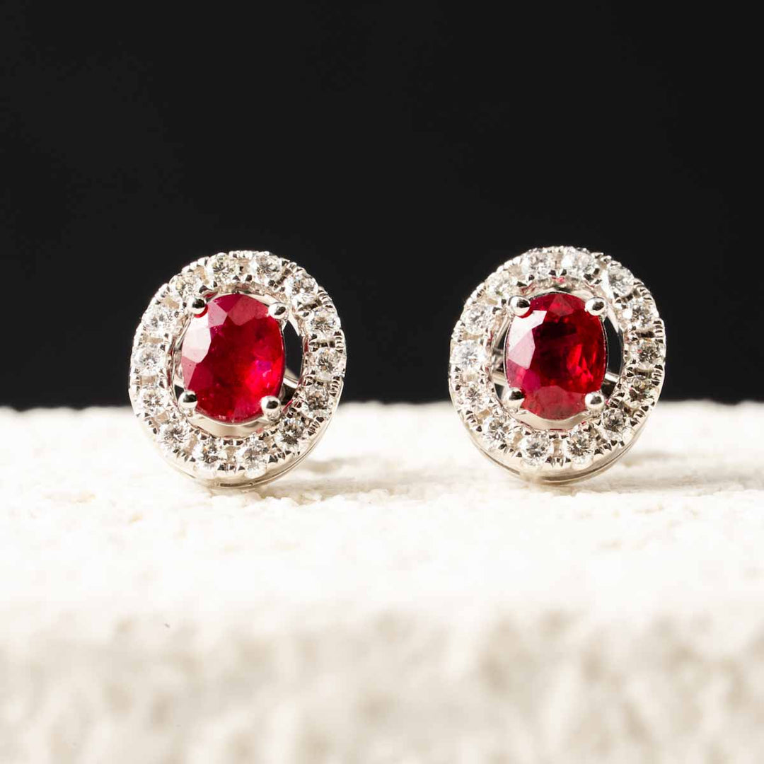 Natural Ruby Diamond Earrings D0.77ct,d0.236ct, 18K