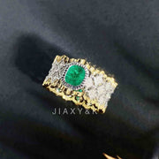Columbia Emerald Diamond Ring D0.82ct d0.25ct. 18K White/Yellow Gold