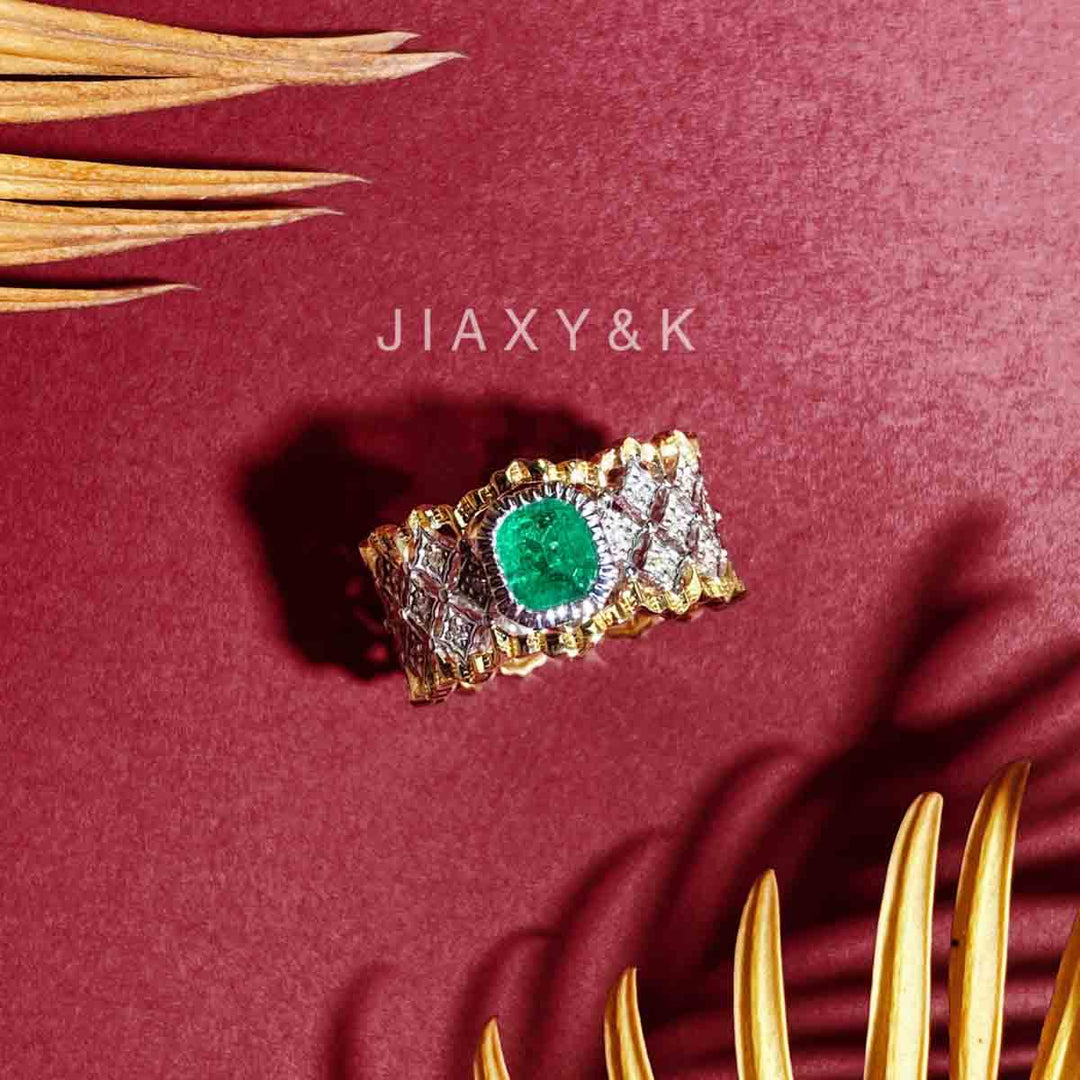 Columbia Emerald Diamond Ring D0.82ct d0.25ct. 18K White/Yellow Gold
