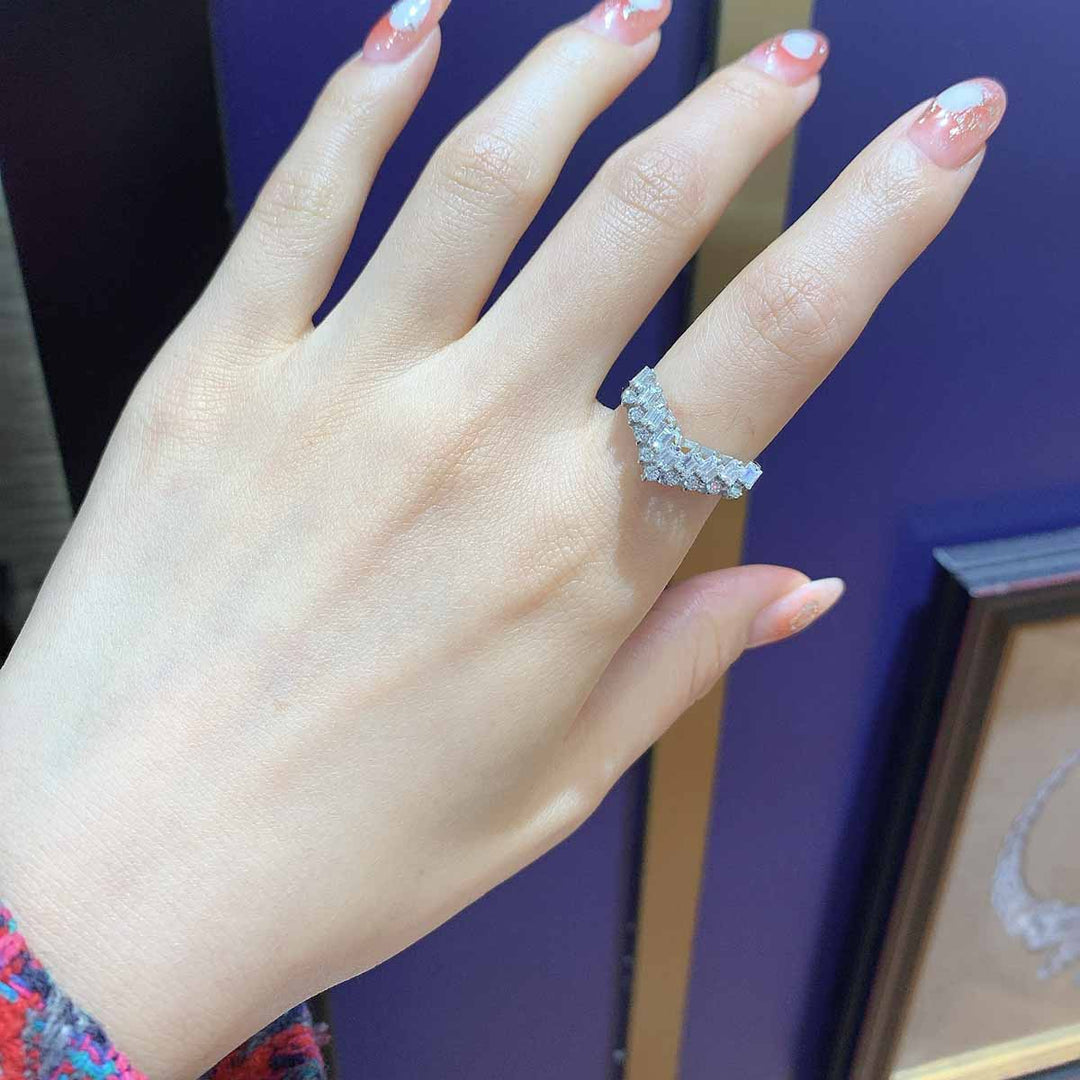 Natural White Diamond V-shaped Eternity Ring D0.86ct,Pt