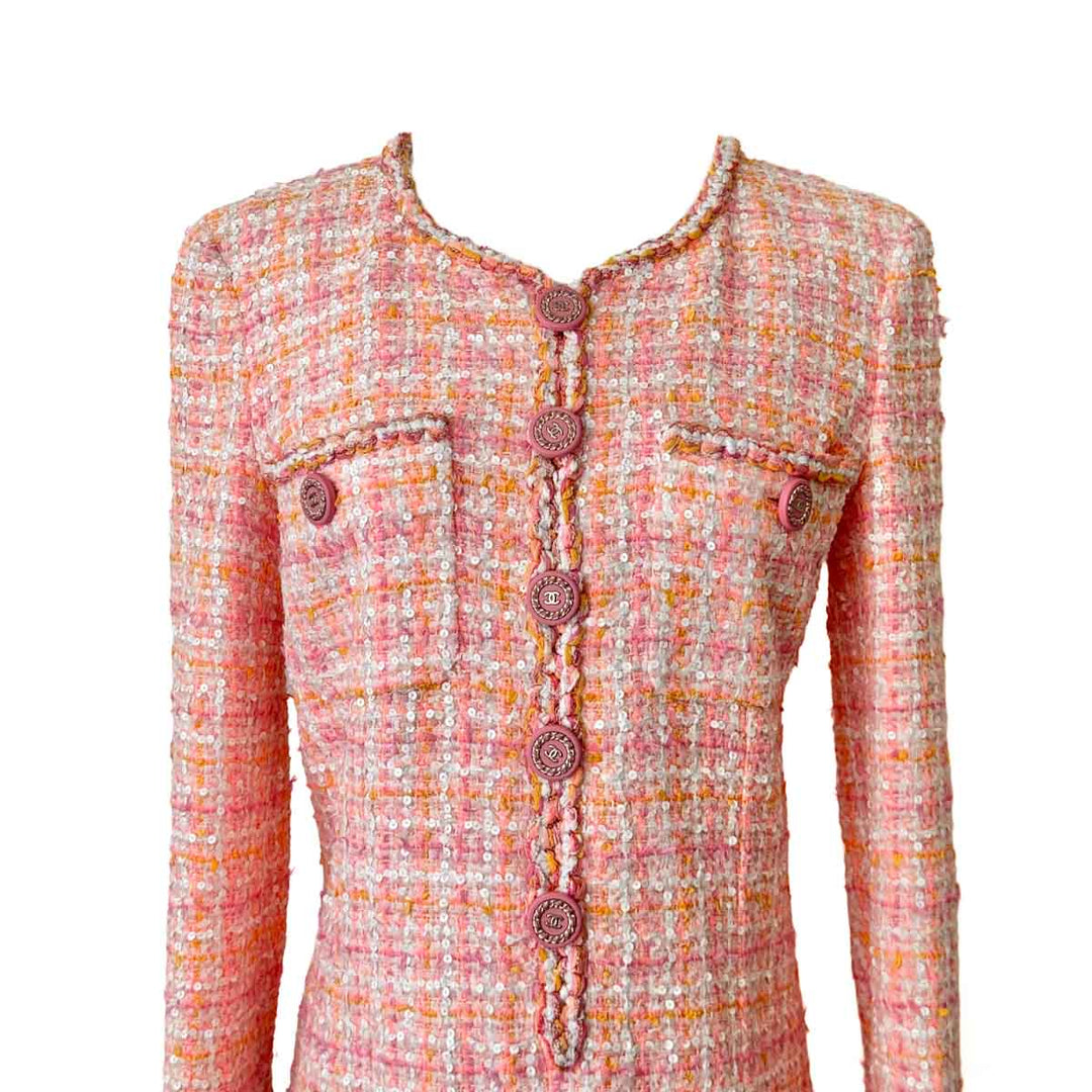 Chanel 19C Fantasy Pink Tweed Dress #36