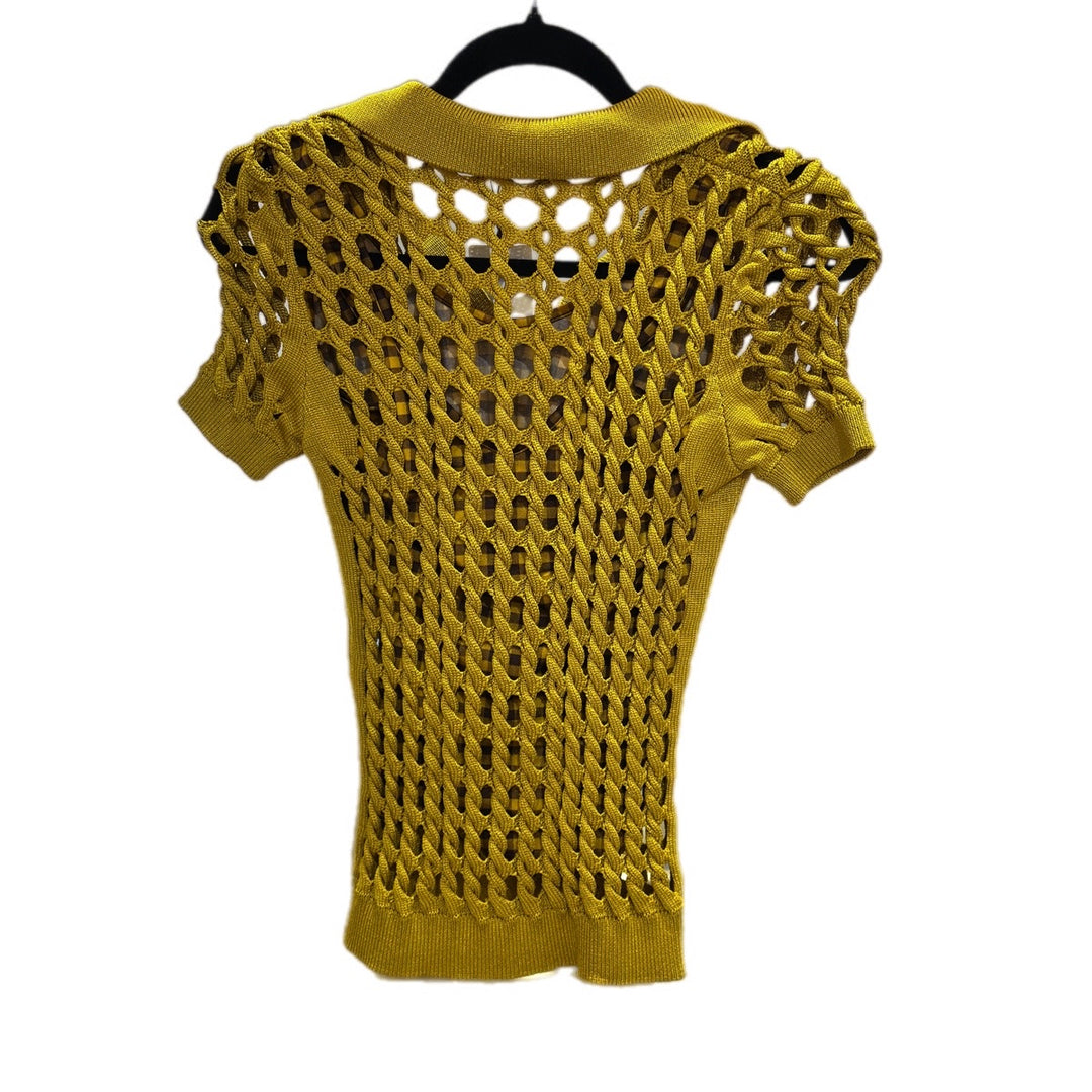 Fendi Short-Sleeve Open-Knit Top Yellow 2 Pieces