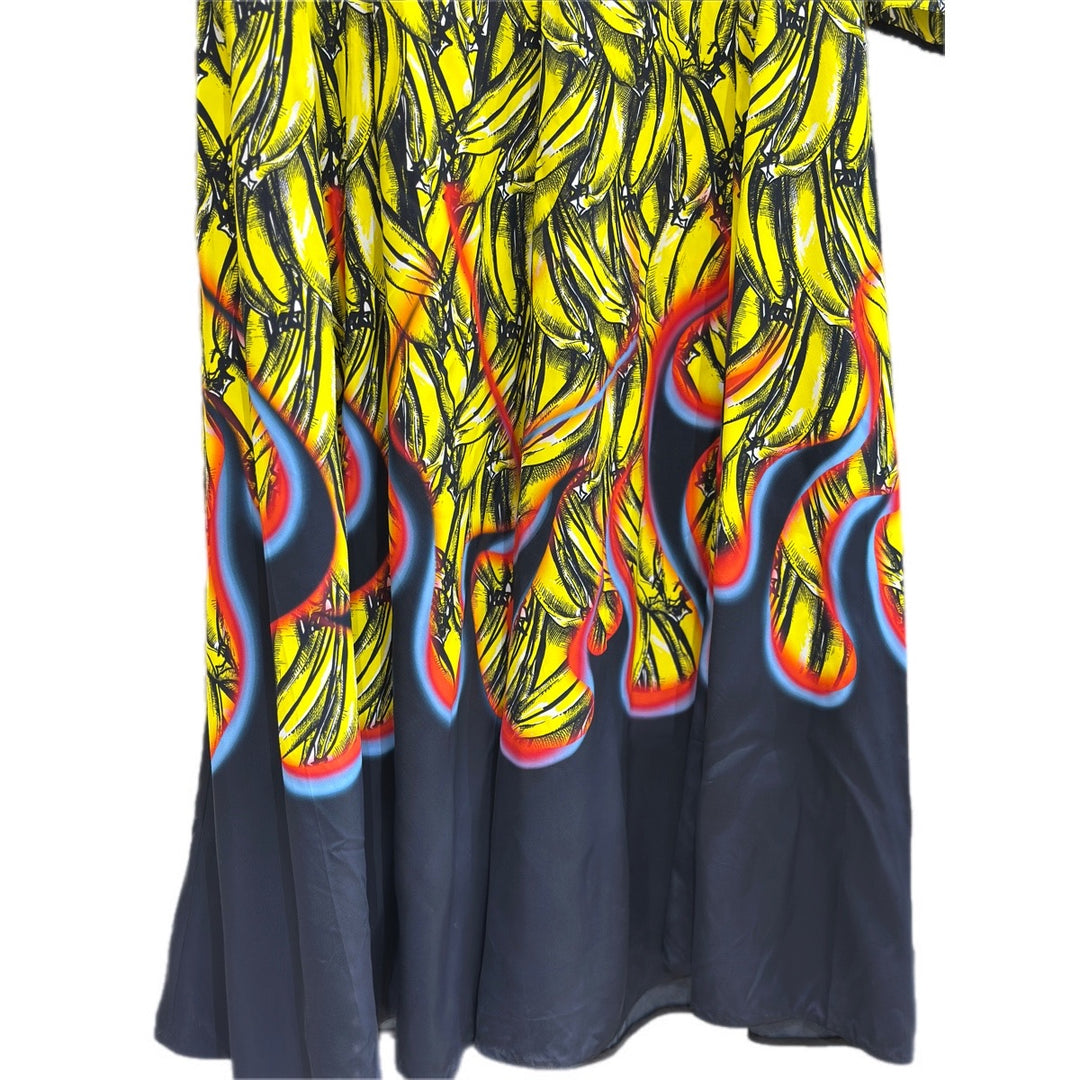 Prada Long Sleeves Collared Dress With Banana&Flame Design Viscosa 40#