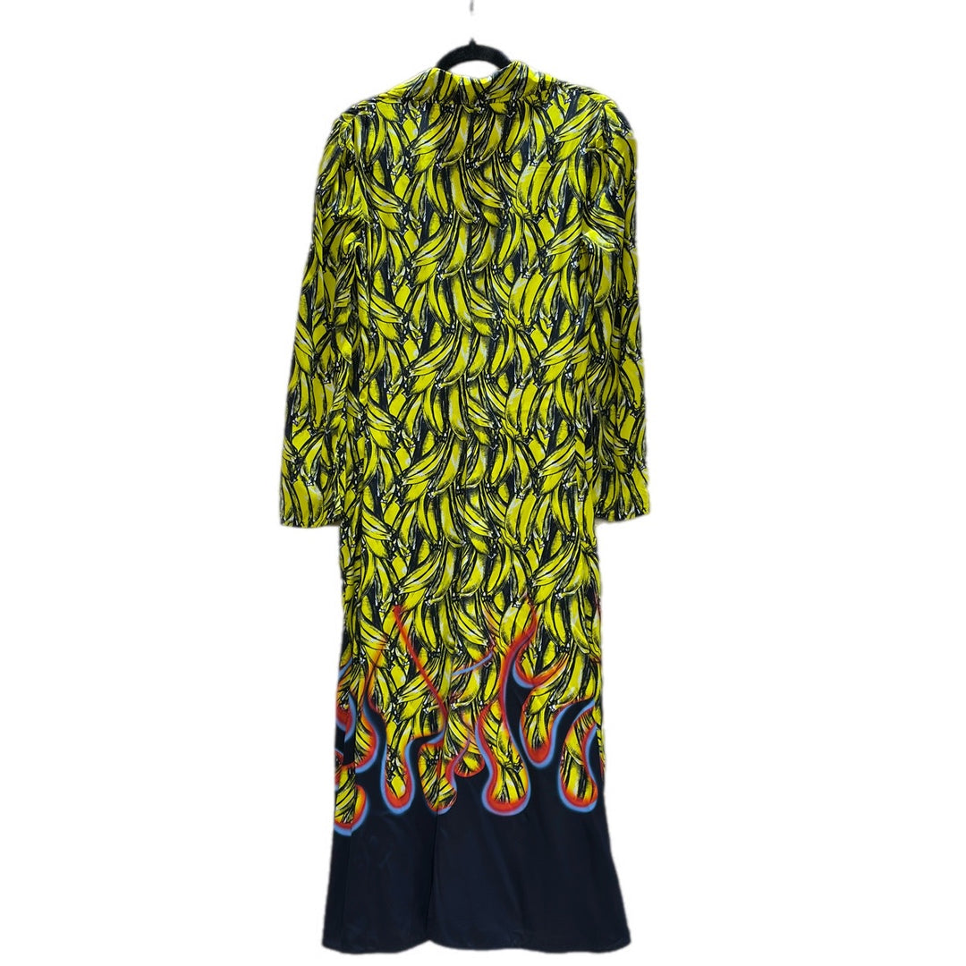 Prada Long Sleeves Collared Dress With Banana&Flame Design Viscosa 40#