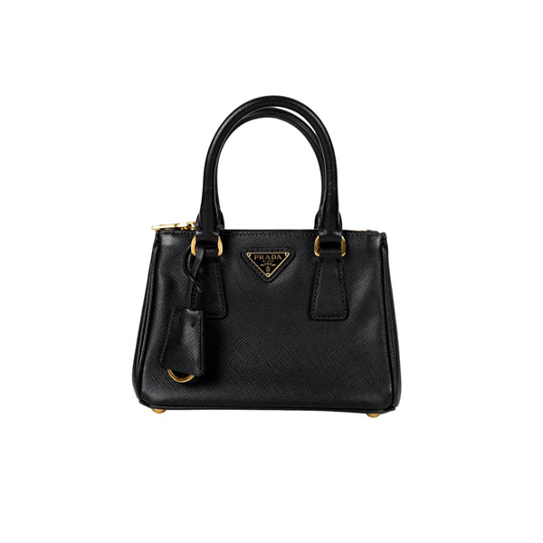 Pre-owned Prada Saffiano Galleria Mini Tote Bag Black