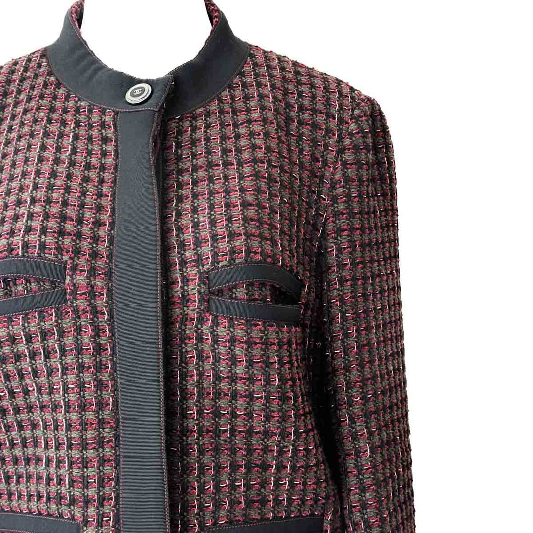 Chanel 15A Red Trim Wool Cotton Tweed Jacket  #42
