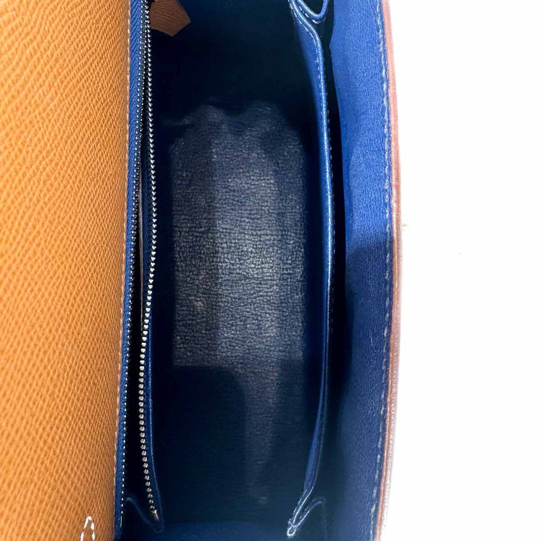 Hermes Kelly 25cm Epsom Gold/Craie/Black/Blue Sapphire