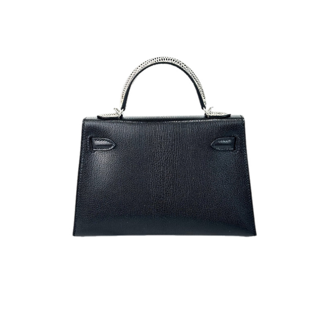 Hermes Kelly Mini Black Goat Skin with Lizard Handle