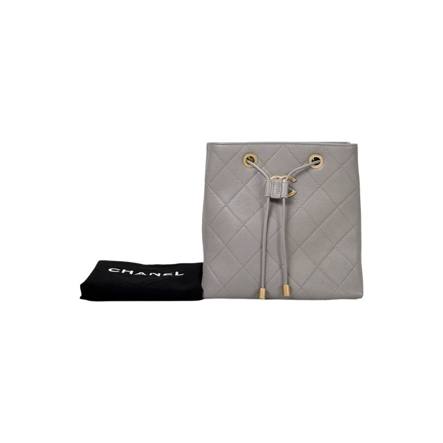 Chanel Grey Drawstring Bucket Bag