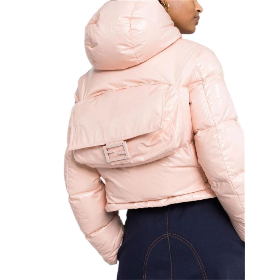 Fendi Pink Cropped Zip Padded Down Jacket #M