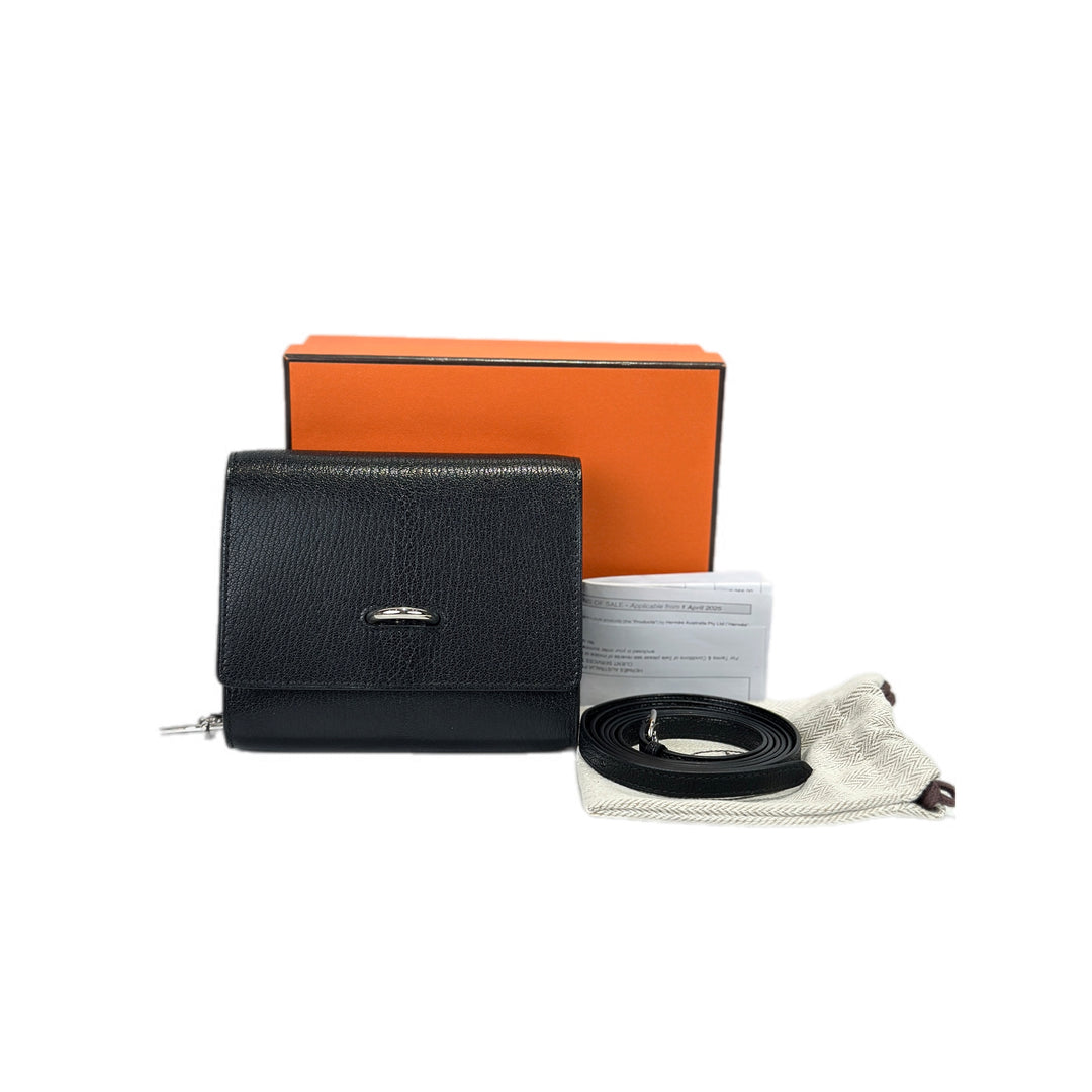 Hermes Portefeuille Chaine D’ancre To Go Wallet Goat Skin Black Silver