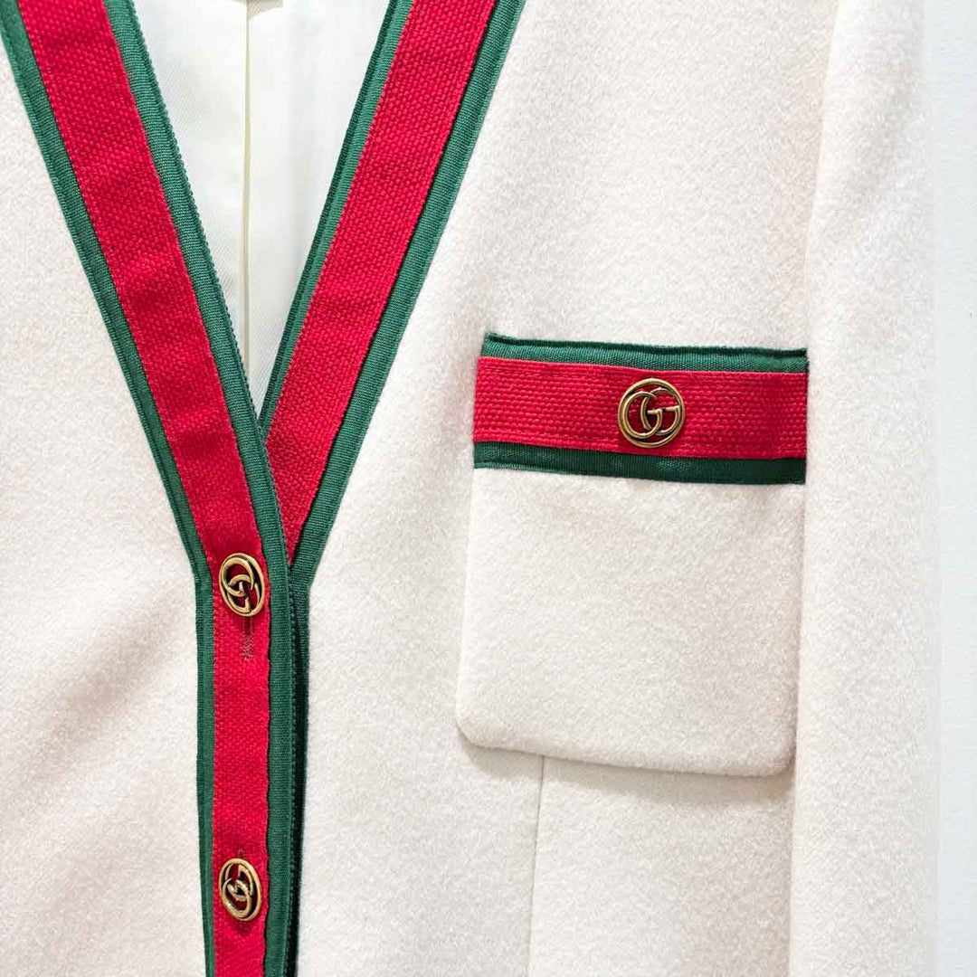 Gucci Web Wool White Coat #42
