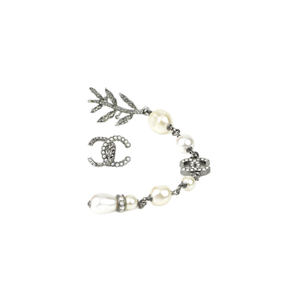 Chanel Forest Leaf CC Logo Pearl Long Drop Earring