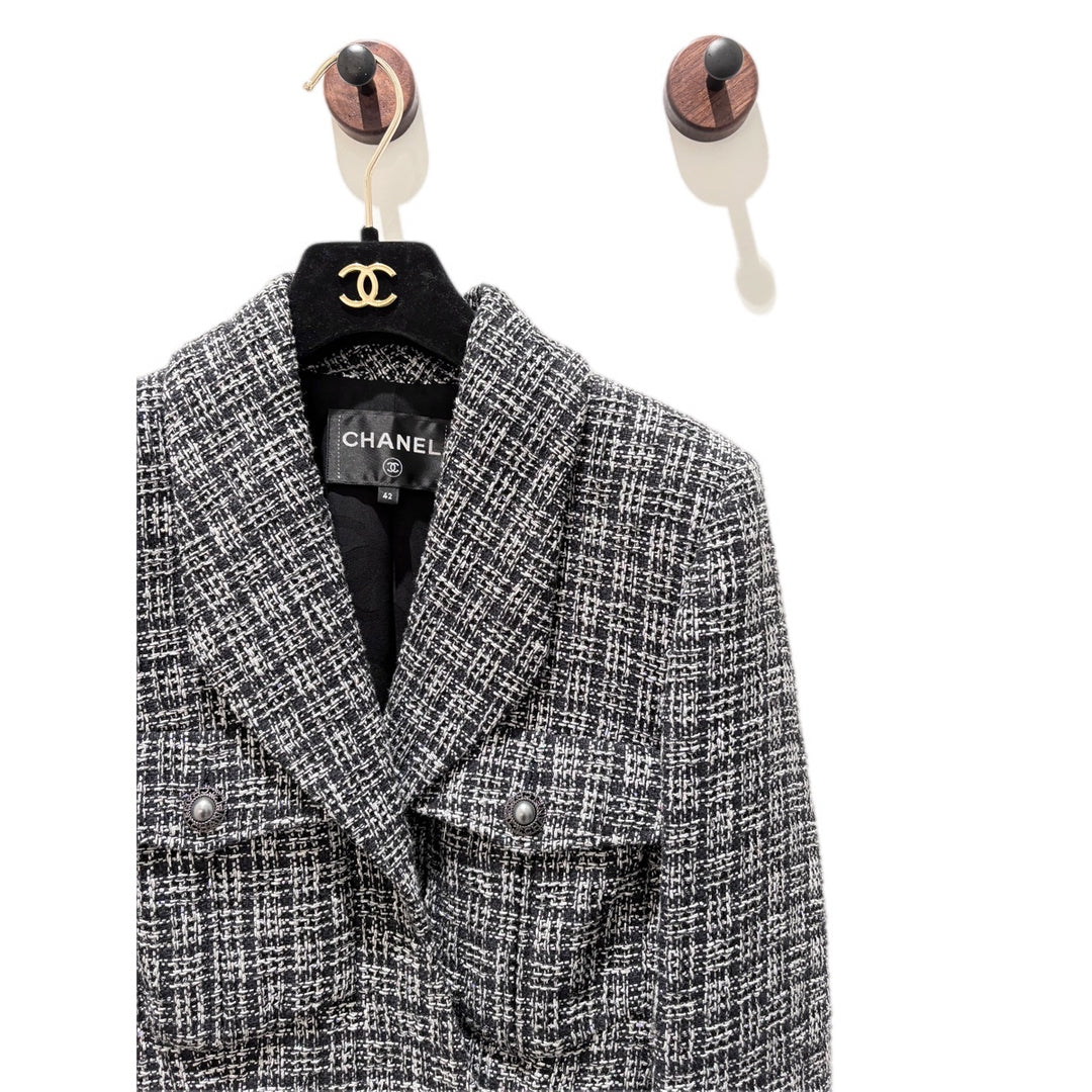 Chanel Woven Multicolor Tweed Jacket Clothes Size 42