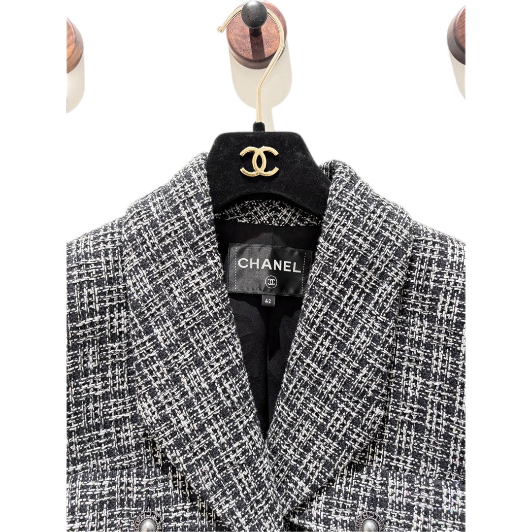 Chanel Woven Multicolor Tweed Jacket Clothes Size 42